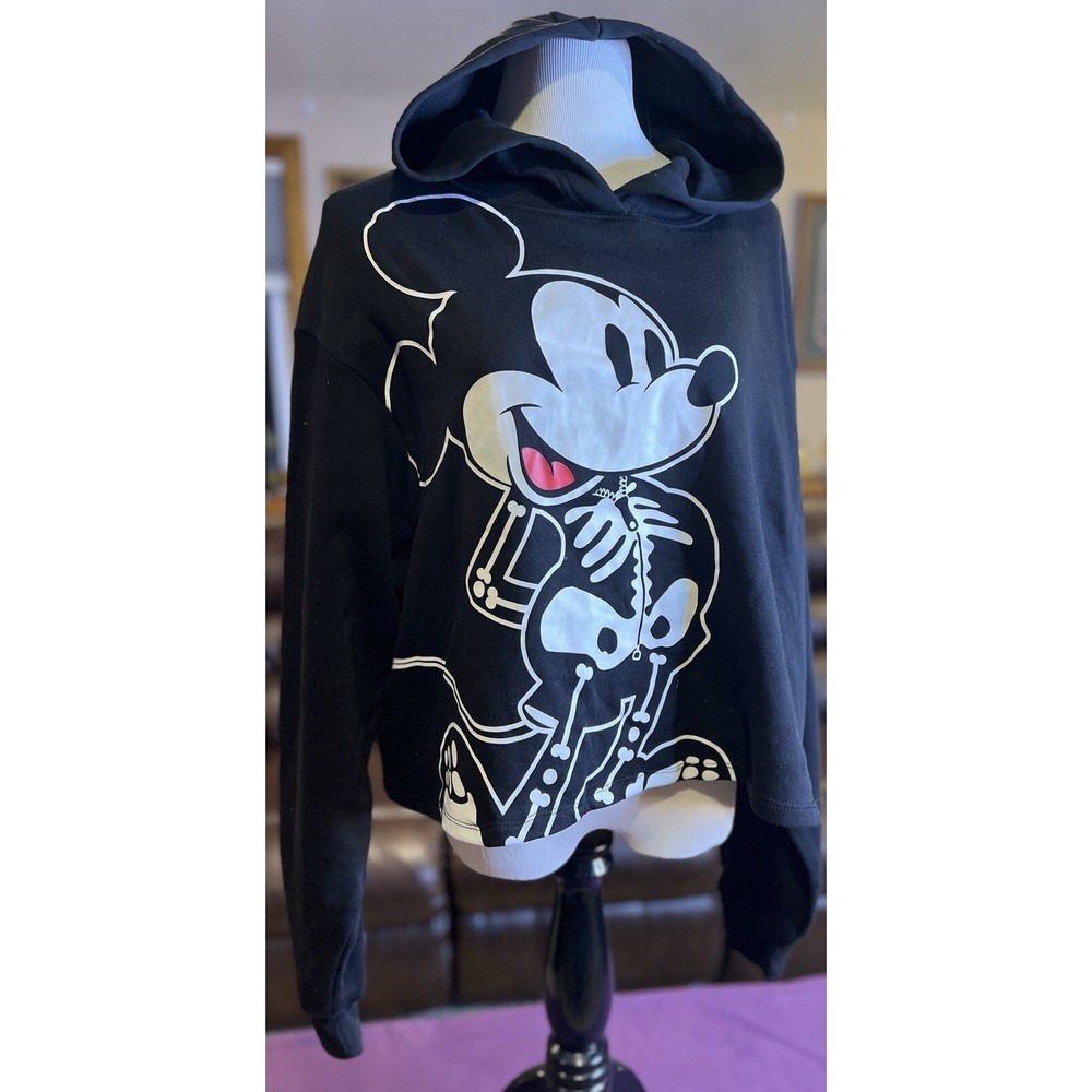 Disney Mickey Mouse Glow in the‎ Dark Graphic Cropped Hoodie Black Size XXG 19
